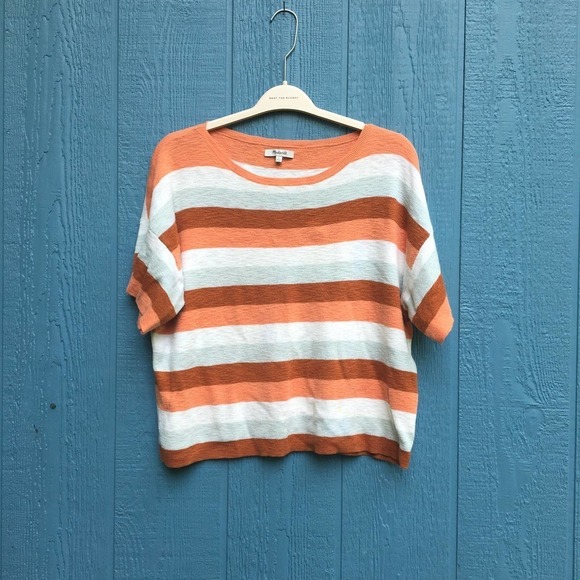 Madewell Women's Maggie Orange Stripe Boxy Sweater Tee Large - Picture 3 of 6